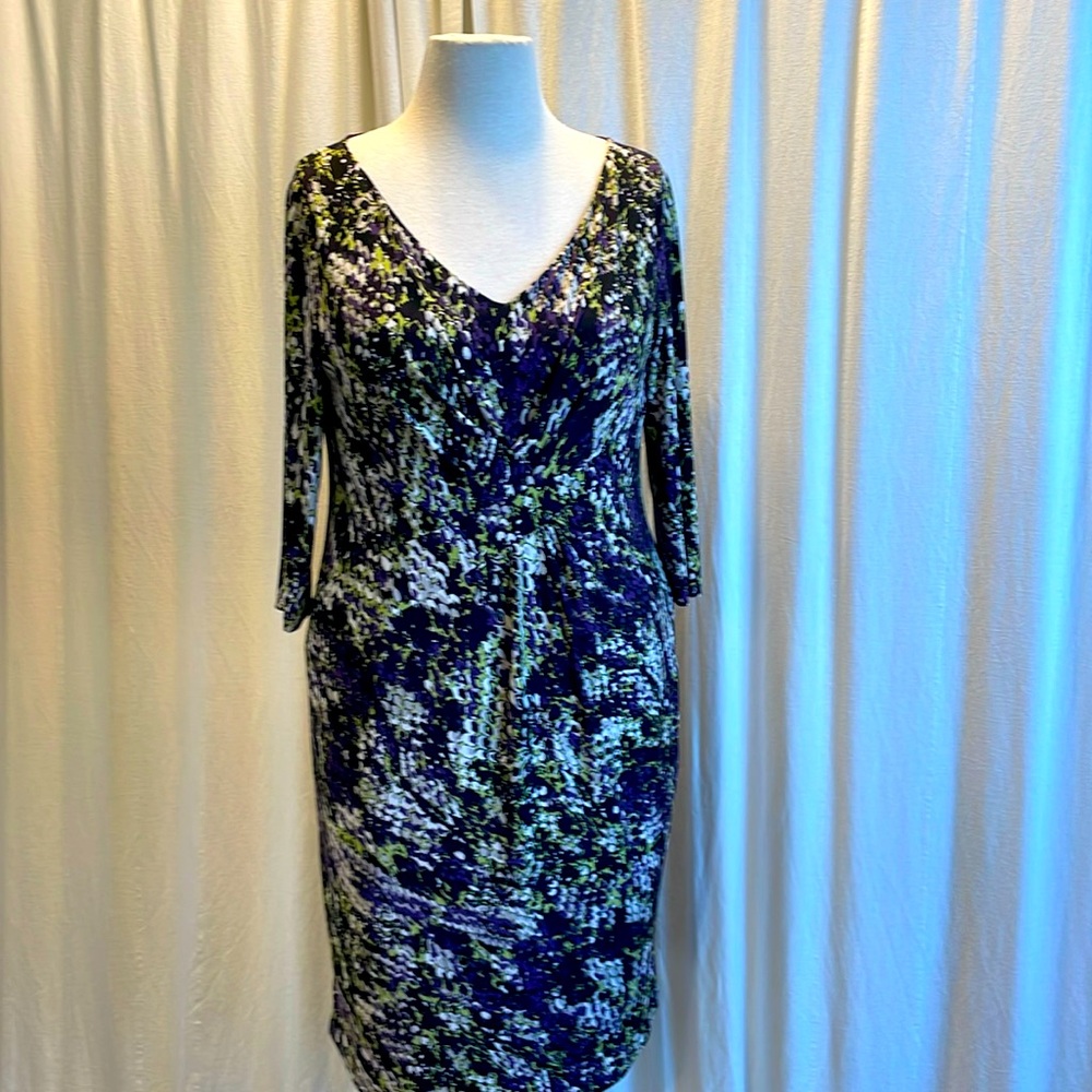 Black Label by Evan Picone NWOT plus sz 16 prpl/blk/white/green v-nck 3/4 sleeve